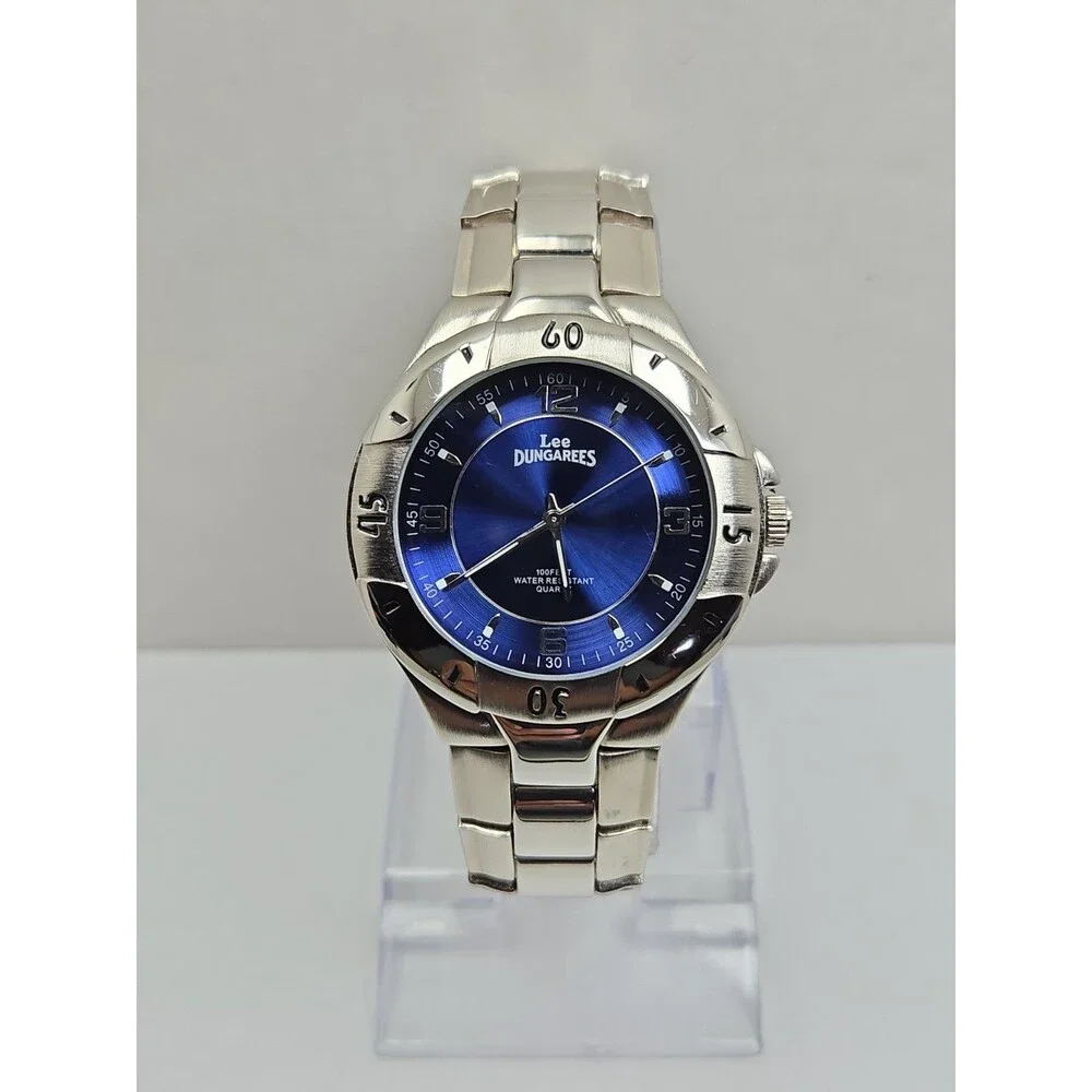 Vintage Lee Dungarees Mens Blue Dial Sport Metal Bracelet Y2K Quartz New Battery